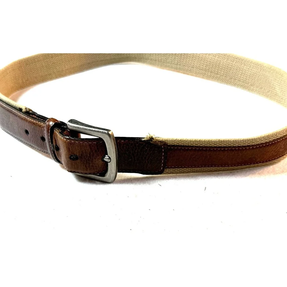 VTG Columbia Belt Mens 36 Beige Leather Cotton Web Military Buckle Gorpcore